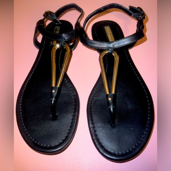 BCBG Black Metal Thong T Strap Sandals Angle Wrap Synthetic Leather Black - Picture 5 of 6